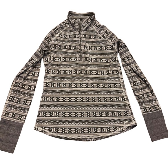 KAVU Womens Small Layering Top 1/4 Zip Nordic Fair Isle Snowflake Base Layer - Picture 1 of 10